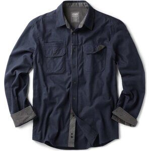 Mens Solid Navy Cotton Flannel Shirt Long Sleeve Casual Outdoor Plaid